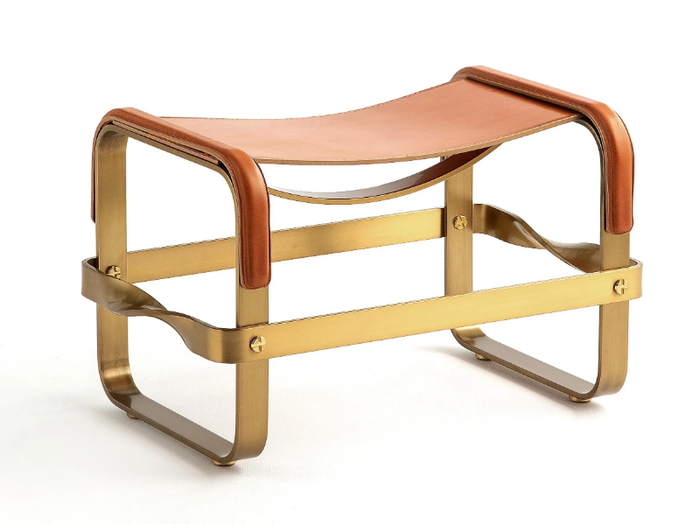 WANDERLUST - Sled base tanned leather and steel footstool _ Jover+Valls