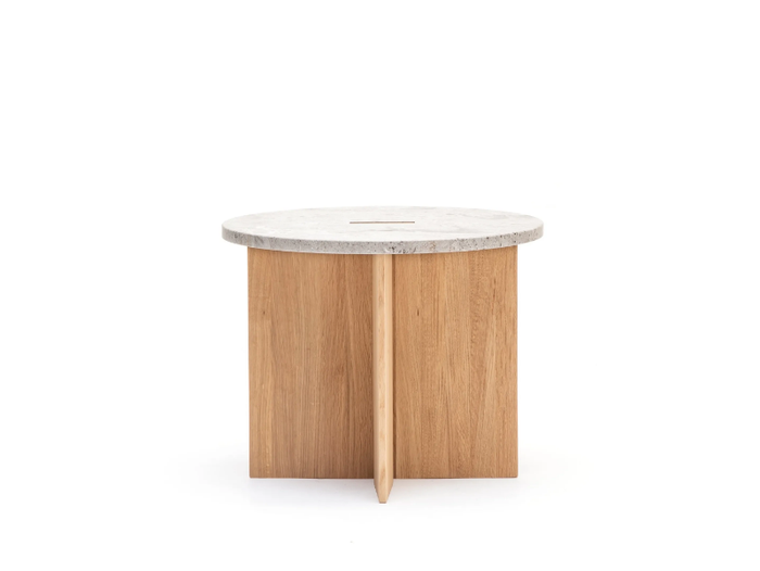 N-ST01 - Wooden coffee table with round marble top _ KARIMOKU