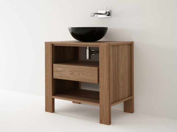 MAX - Floor-standing single teak vanity unit _ KARPENTER