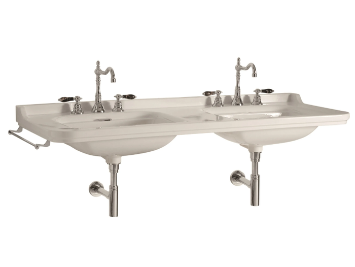 WALDORF 4143 - Double ceramic washbasin with towel rail _ Kerasan