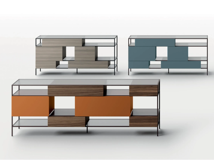 TECA FISSA - Wood and glass sideboard with drawers _ Kico