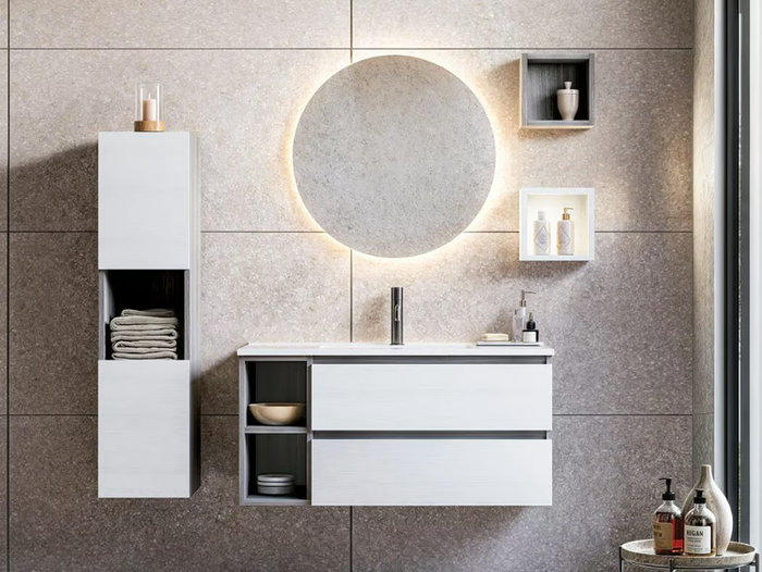 CUBIK 02 - Wall-mounted wooden vanity unit with cabinets _ LEGNOBAGNO