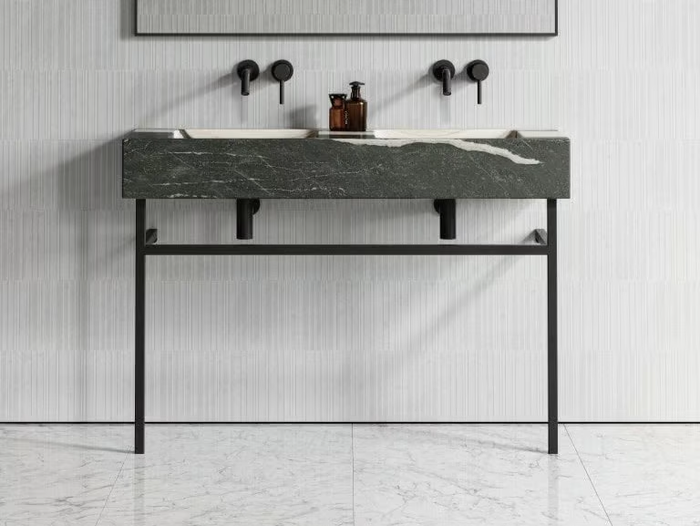 VERNANTE - Floor-standing double marble console sink with towel rail _ LUSSO