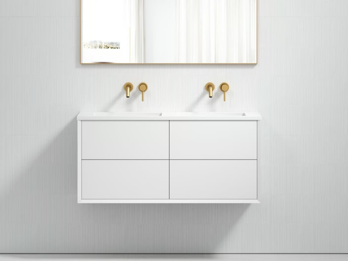 VOLINI - Double wooden vanity unit with integrated washbasin _ LUSSO