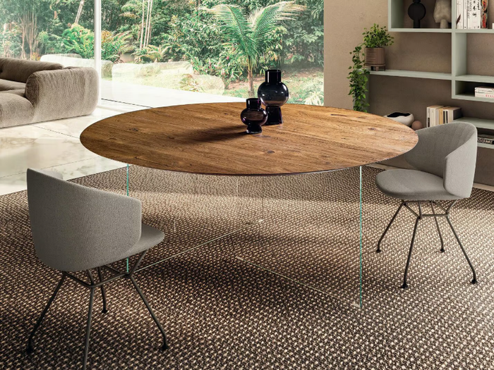 AIR SLIM - 2260W - Round wood and glass table _ Lago