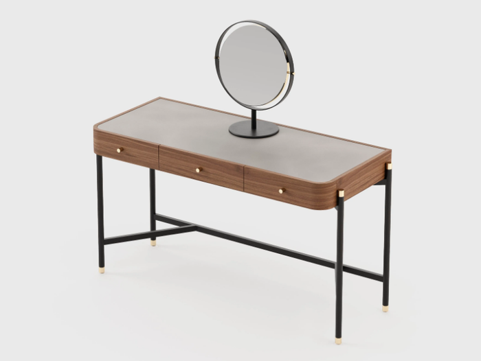 ROSIE - Dressing table in wood with top covered in leather _ Laskasas