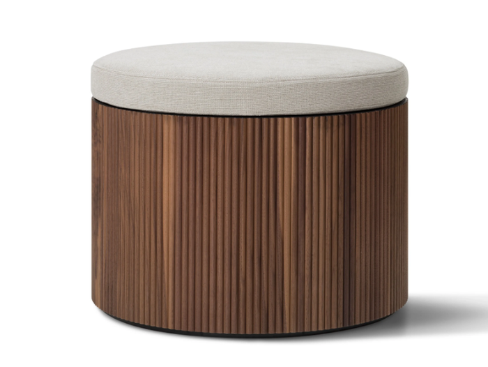 DRUM - Canaletto walnut pouf with cushion covered in fabric _ Lema