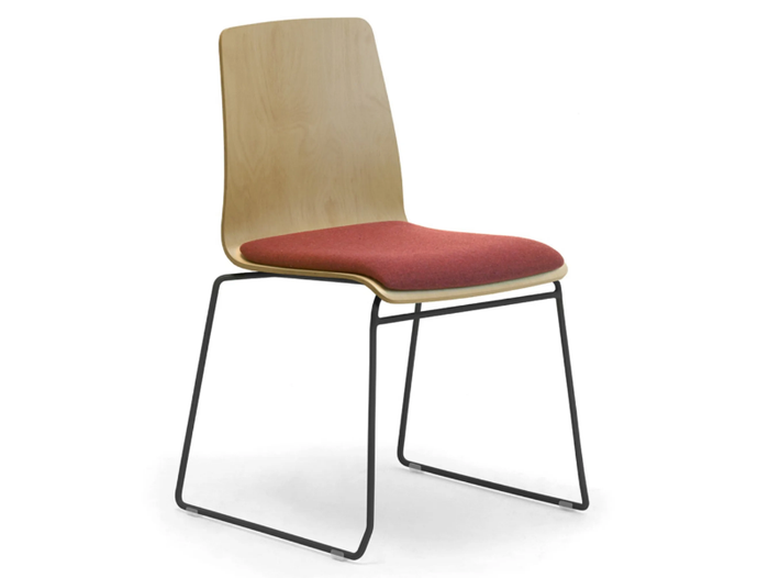 ZEROSEDICI WOOD - Sled base multi-layer wood chair with linking device with integrated cushion _ Leyform