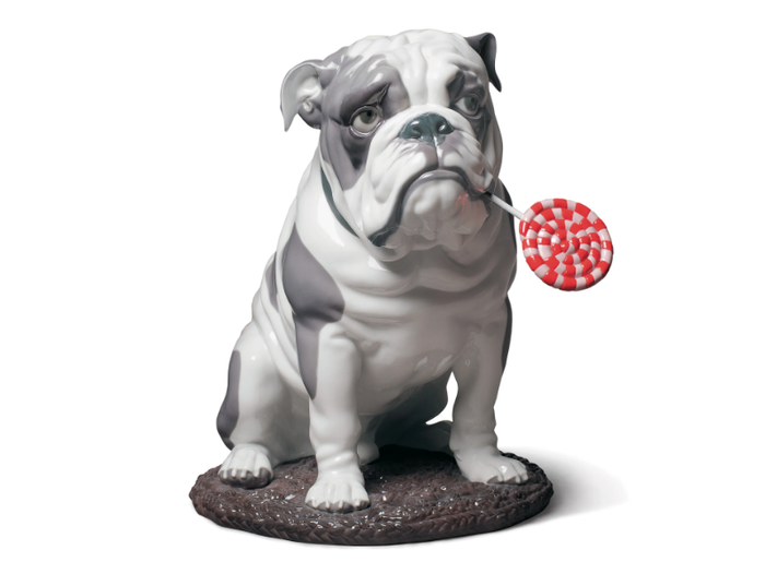 BULLDOG WITH LOLLIPOP - Contemporary style Ceramic materials decorative object _ Lladró