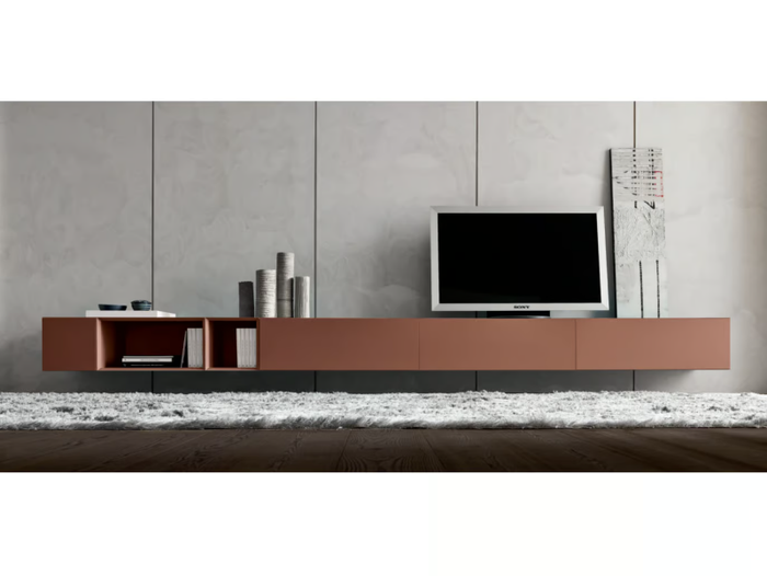 MORE - Low wall-mounted wooden TV cabinet _ MODULNOVA