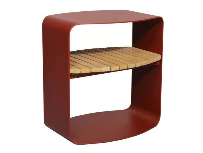 MINDO 109 - Aluminium and teak garden side table with integrated magazine rack _ Mindo