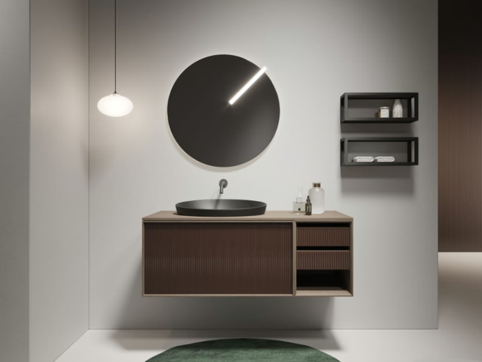 D15 - Wall-mounted oak vanity unit with integrated washbasin _ Mobiltesino