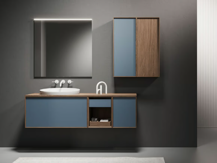 D17 - Single walnut vanity unit with mirror _ Mobiltesino