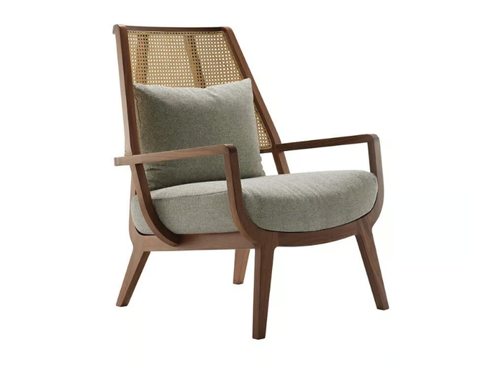 KAYA - Wooden armchair with woven cane backrest _ Morgan