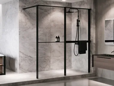 KUADRA HWZ1 FRAME - Glass and aluminium shower panel with shelf and towel holder _ NOVELLINI