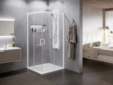 ZEPHYROS 2.0 AH - Corner glass and aluminium shower cabin with sliding door _ NOVELLINI