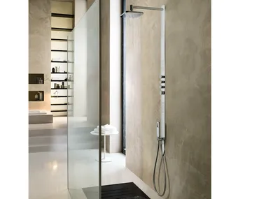 LOOP - Thermostatic shower panel with hand shower with overhead shower _ Nobili