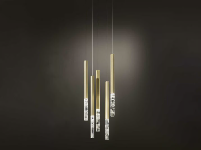 SHINE VERTICAL PLUMAGE - LED brass pendant lamp _ Olev