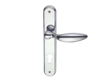 CIGNO EASY - Brass door handle on back plate with lock _ Pasini