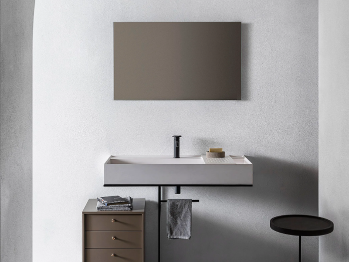 ELEMENT 107 - Rectangular wall-mounted composite material washbasin with towel rail _ Pirovano