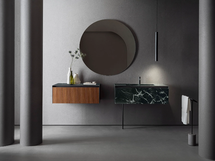 LINEAR 101 - Wall-mounted porcelain stoneware and wood vanity unit with drawers and cabinets _ Pirovano