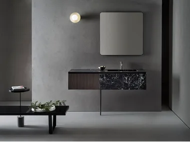 LINEAR 103 - Single porcelain stoneware vanity unit with mirror _ Pirovano