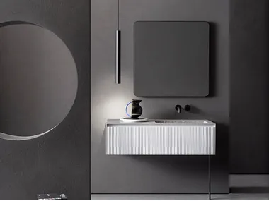 LINEAR 105 - Single porcelain stoneware and wood vanity unit with integrated washbasin _ Pirovano