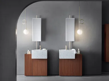 PILAR 101 - Bathroom composition with marble grit washbasin, mirror and lamp _ Pirovano