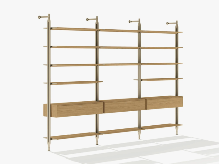 LEXINGTON - Open wall-mounted wooden bookcase with drawers _ Poliform