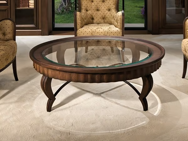 GRAN DUCA - Round wood and glass coffee table for living room _ Prestige