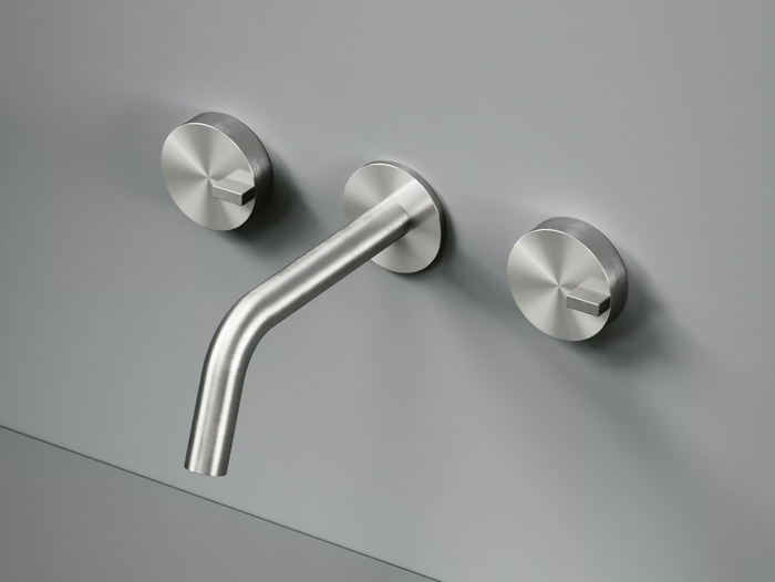 Q. 18 10V - Wall-mounted stainless steel washbasin tap _ Quadrodesign