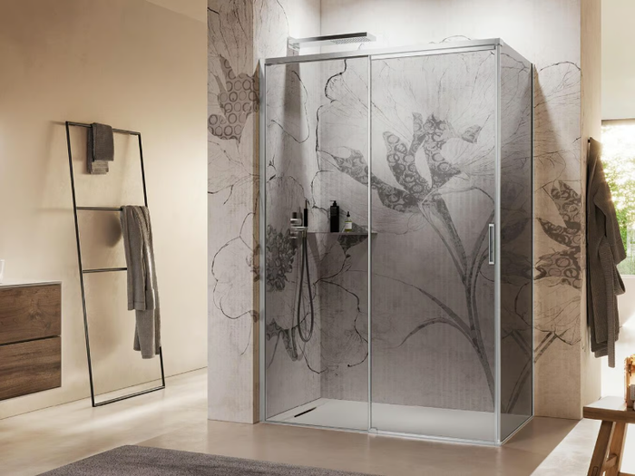 INFINITO SF+F - Corner tempered glass shower cabin with sliding door _ RELAX