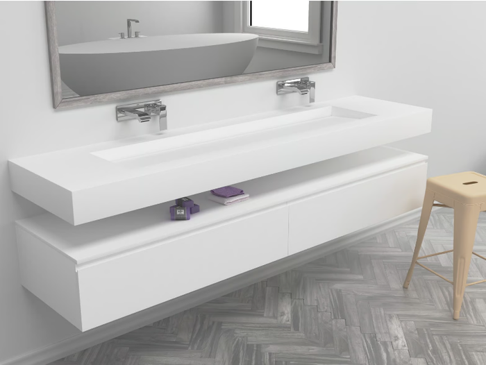 GEORGIA - Wall-mounted double rectangular Corian® washbasin _ RILUXA