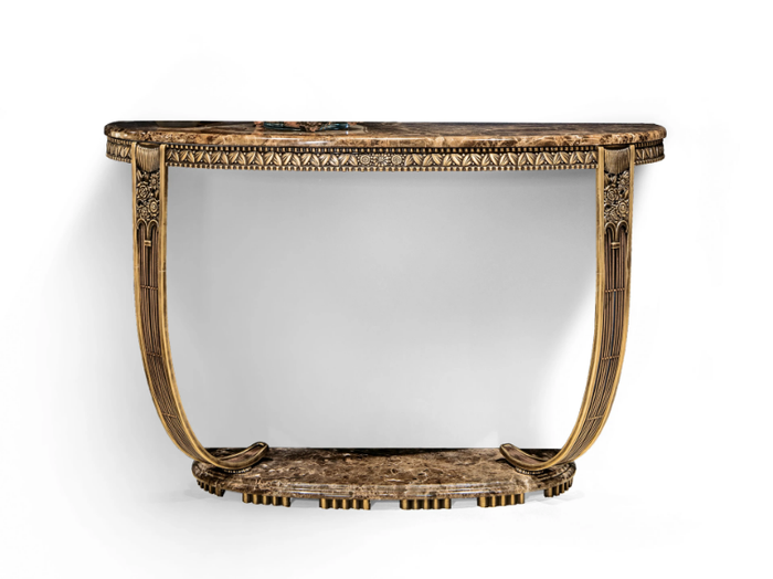 EDGAR - Demilune Dark Emperador marble console table with bronze base _ Radice