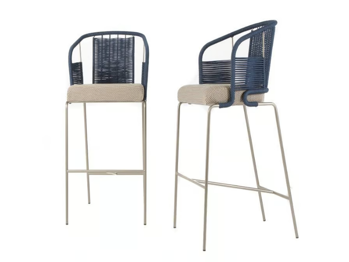 PIETRASANTA - High steel and rope stool with integrated cushion and back _ Rever