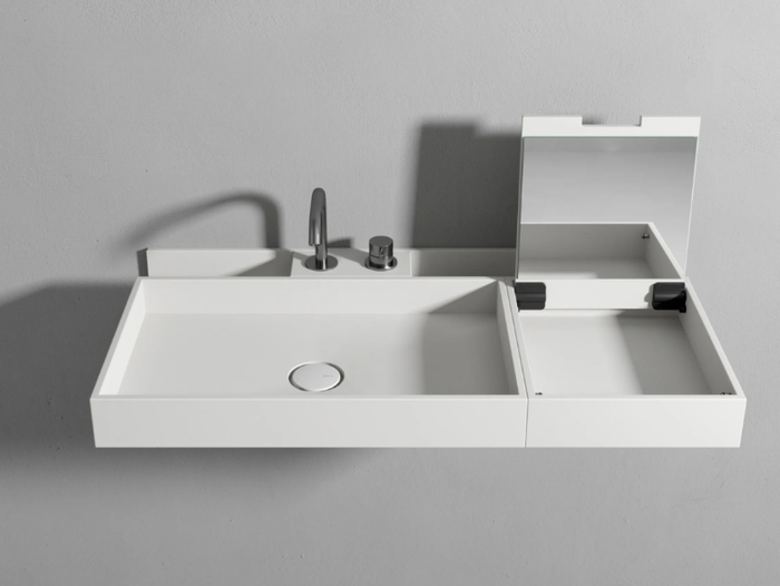 Basin with organizer and makeup desk - Rectangular Corian® basin with organizer and makeup desk _ Rexa