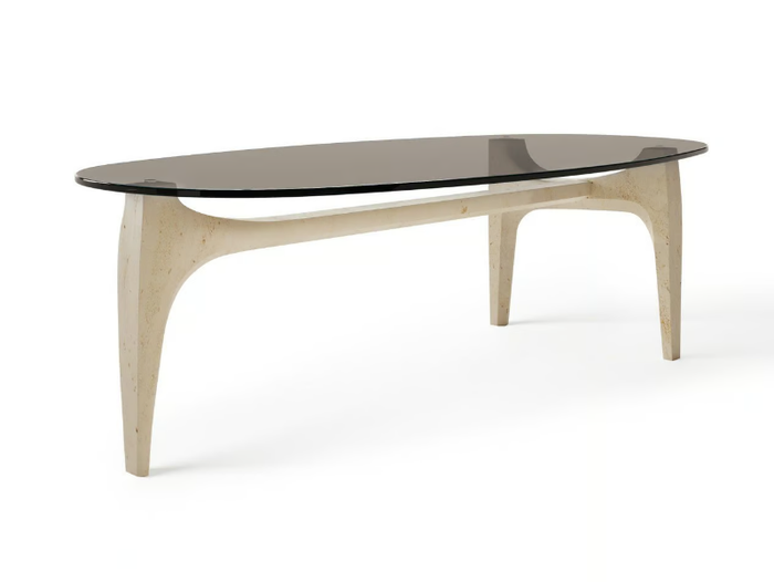 KYAMAN - Oval coffee table with marble base and glass top _ TRNK