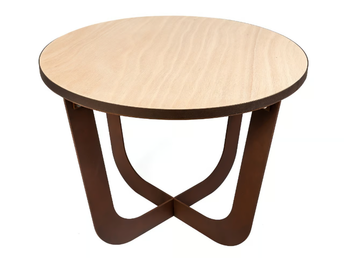 COFFEE - Round Corten™ and Okoumé wood coffee table _ TrackDesign