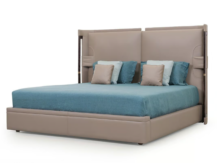 ECLIPSE - Leather double bed with upholstered headboard _ Turri