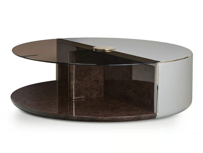 ECLIPSE - Round glass coffee table with integrated magazine rack _ Turri