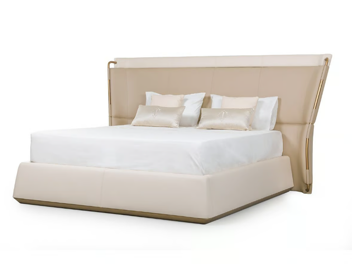 MELTING LIGHT - Upholstered leather double bed with high headboard _ Turri