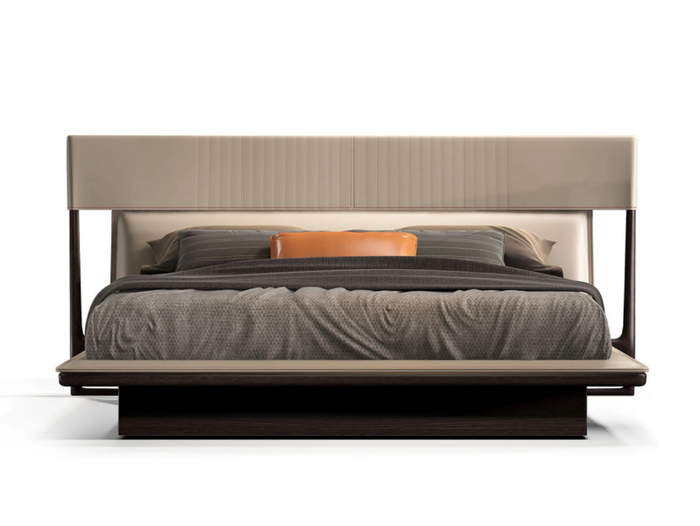 VINE - Solid wood double bed with leather upholstered headboard _ Turri