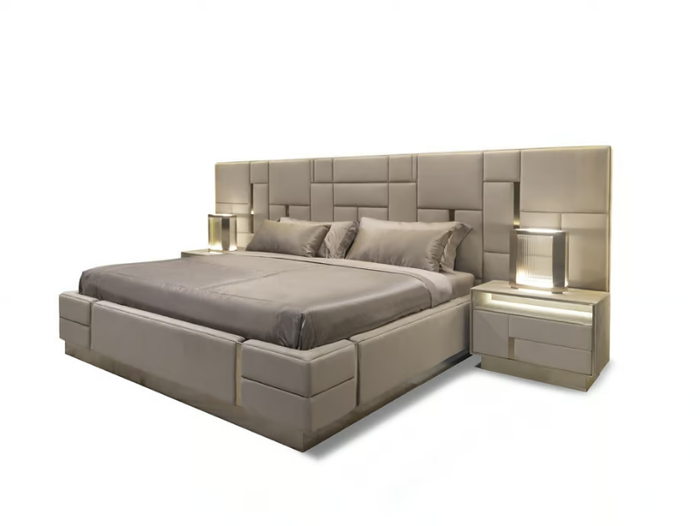 BELOVED - Leather double bed with upholstered headboard _ Visionnaire