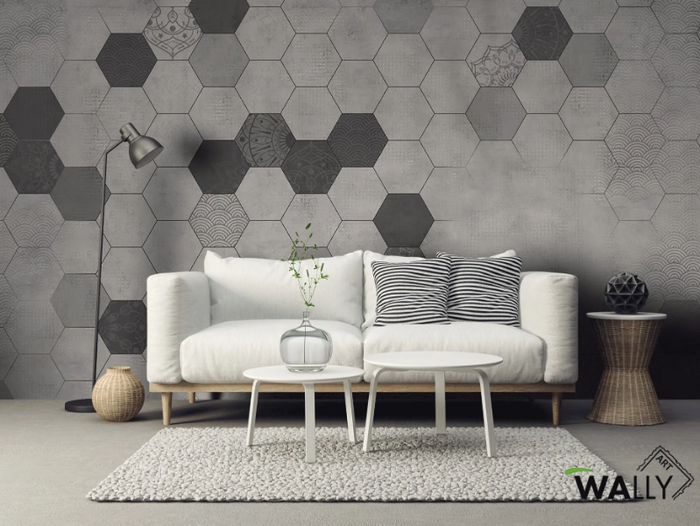 KIRA - Fire retardant washable encaustic effect nonwoven wallpaper _ WALLYART