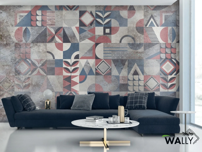 PENNY - Fire retardant washable encaustic effect nonwoven wallpaper _ WALLYART