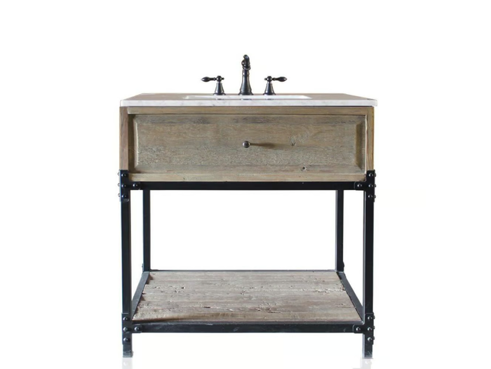 SABINE - Single floor-standing wooden vanity unit with integrated washbasin _ WatermarkFixtures