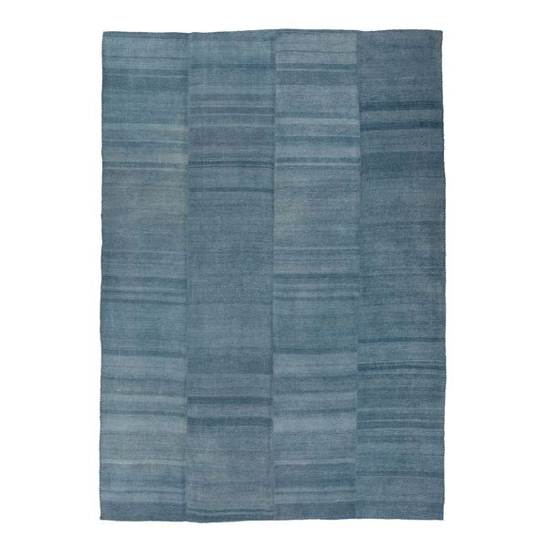 Solid Blue Turkish Flatweave Wool Rug