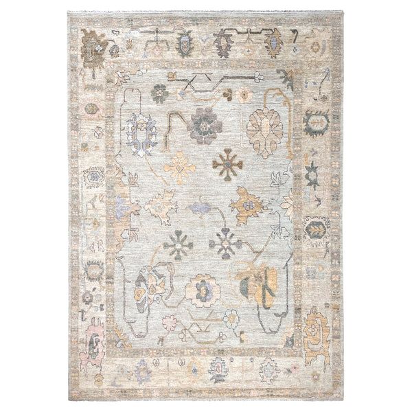 Blue Traditional Oushak Silk Rug