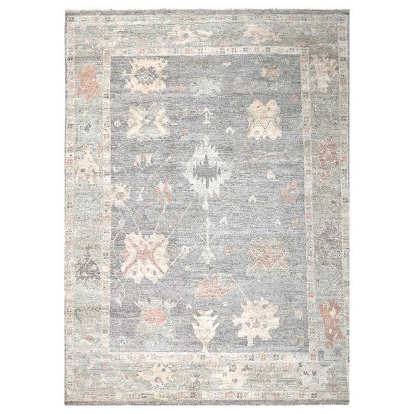 Light Grey Traditional Oushak Silk Rug