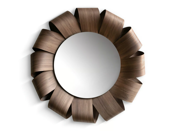 BRISA - Round wall-mounted walnut mirror _ nomon